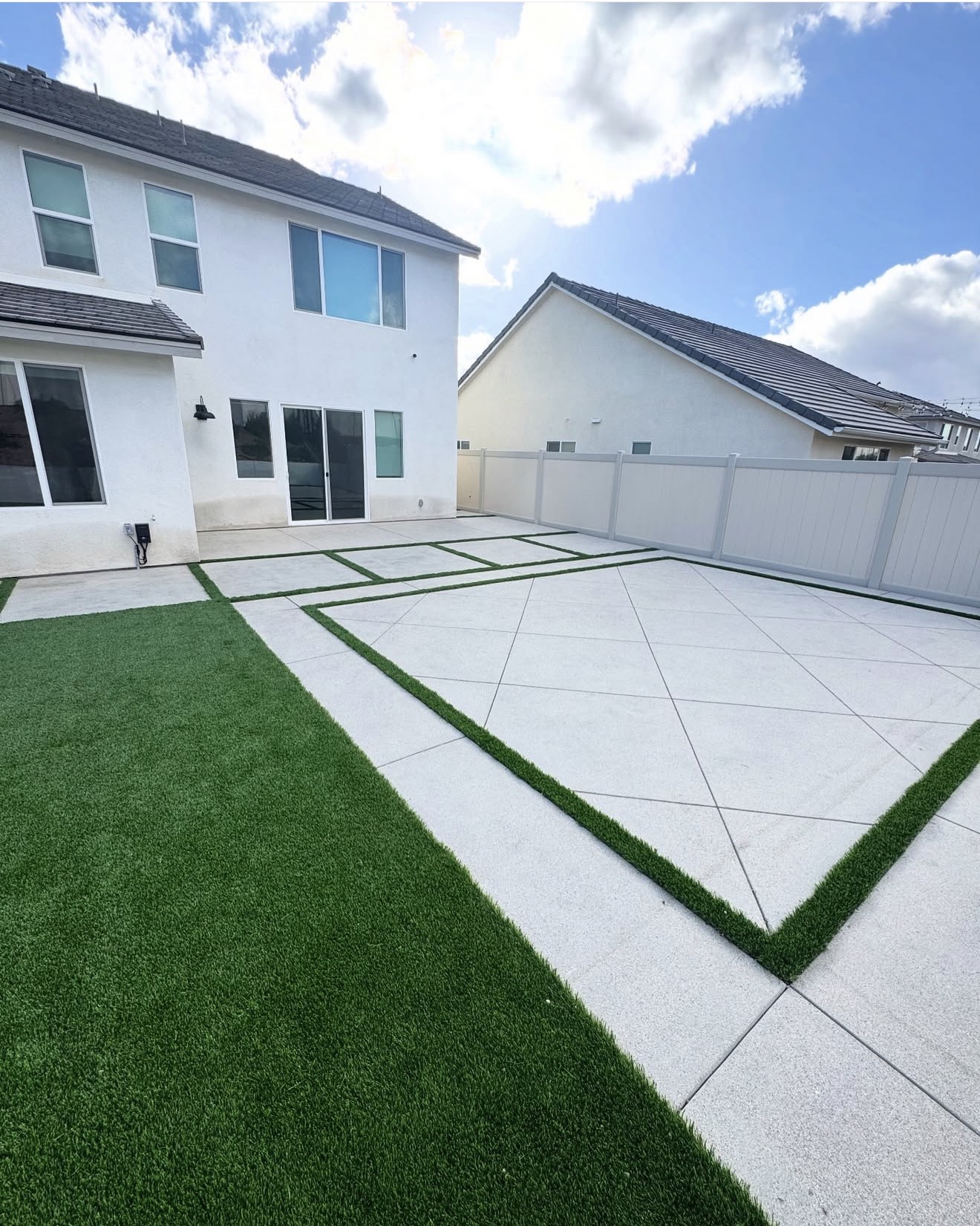Diamond-Pattern Concrete Pad & Turf Strips — completed project