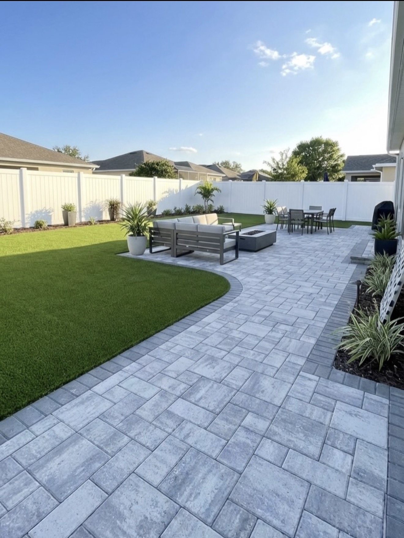 Gray Paver Patio with Sectional & Firepit — completed project