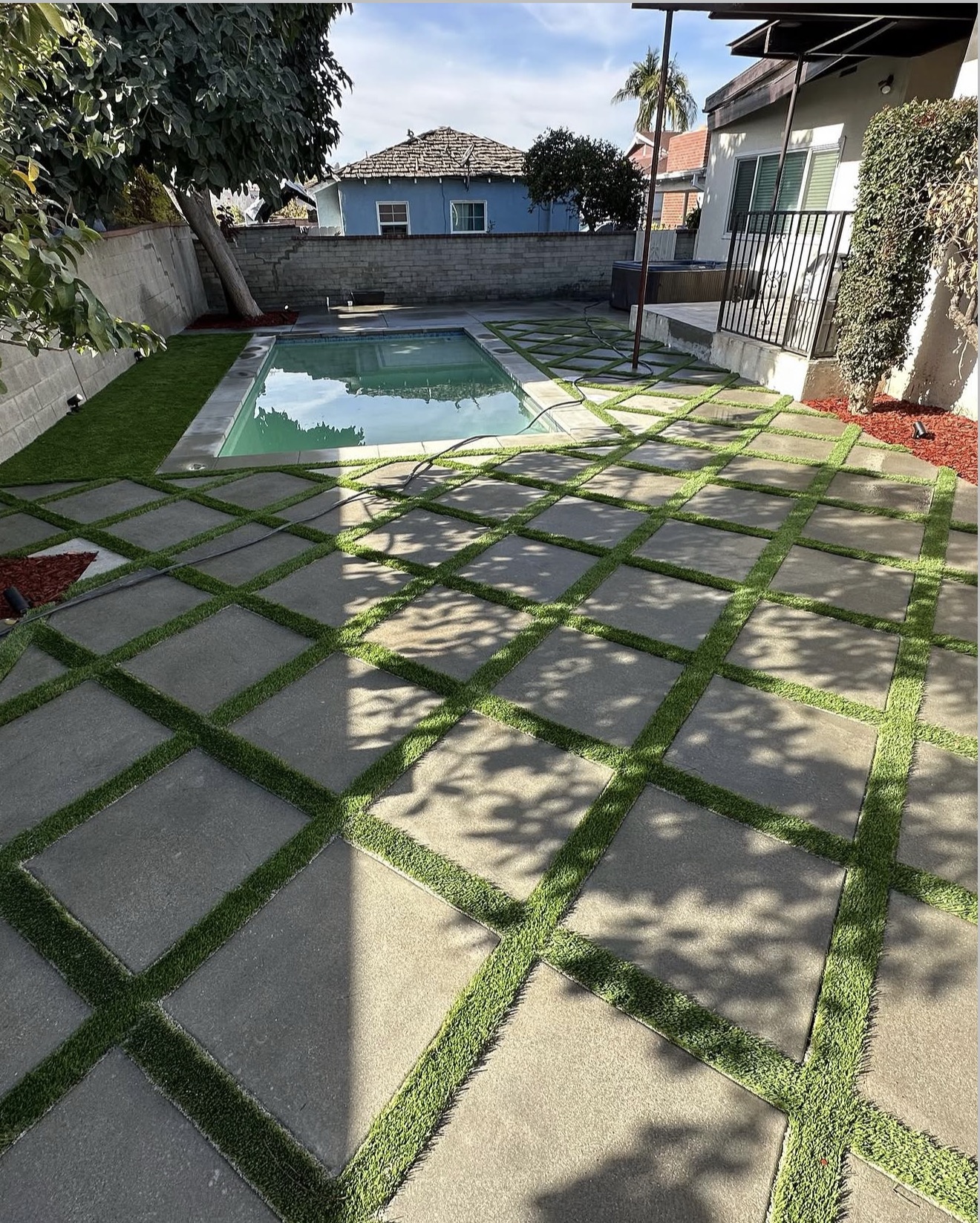 Pool Surround Checkerboard Pavers — completed project
