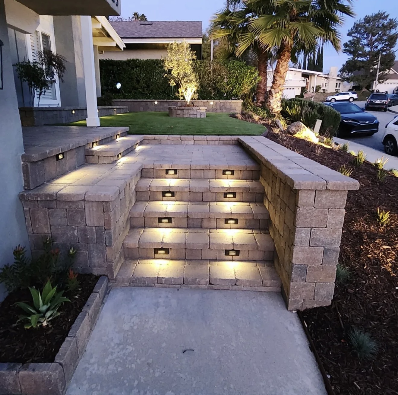 Illuminated Stone Block Front Steps — completed project