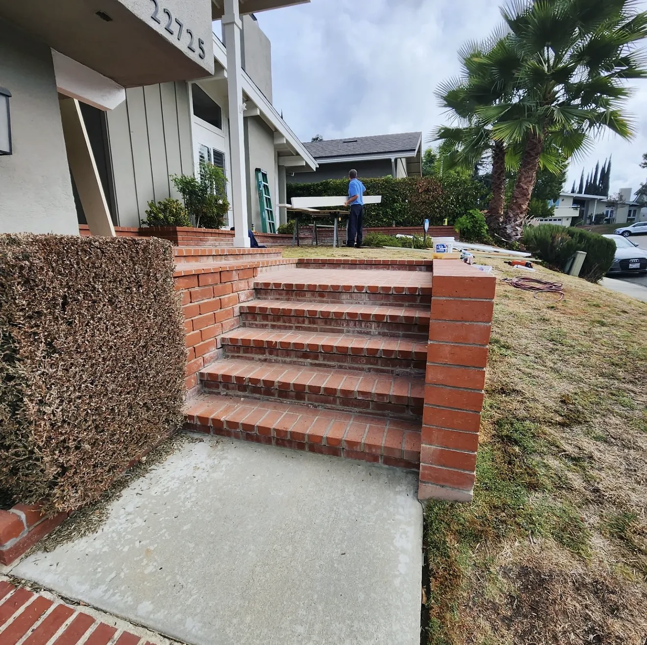 Illuminated Stone Block Front Steps — before state
